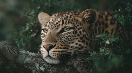 Obraz premium Leopard rests in tree's shade