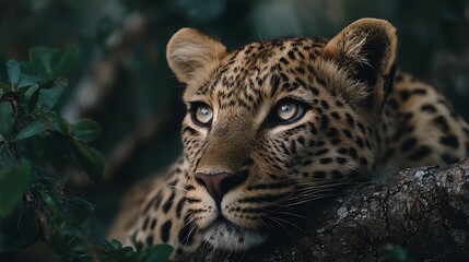 Fototapeta premium Leopard rests on tree limb
