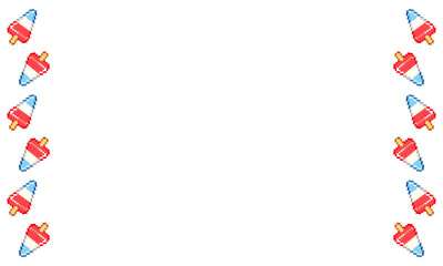 Pixel Art Popsicle Frame. Red, White and Blue Summer Border for Cards, Social Media, or Decoration