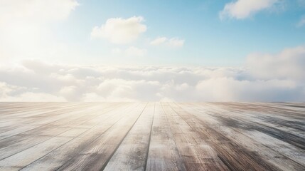Wooden planks over dreamy cloudscape