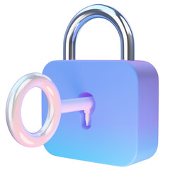 3d rendering illustration icon of a person trying to open a lock with a key.