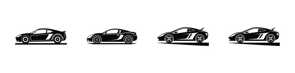 Obraz premium Elegant portrayal of a sleek sports car cruising along a road profile Isolated on White Background