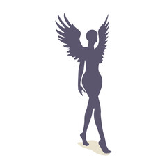 Fantasy woman angel with huge bird wings. Lady goddess.