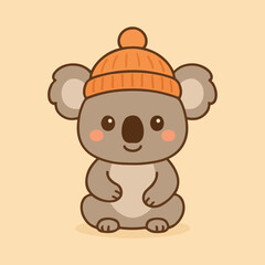 Cozy Koala Cartoon Illustration A charming cartoon koala wearing a warm beanie, radiating warmth and happiness. This cheerful image captures the playful essence of the Australian wilderness.