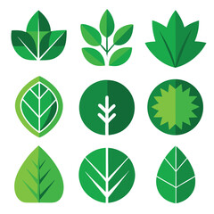 Colorful Tree Leaves Icon Set &ndash; 9 Flat Nature Symbols Vector