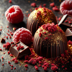 Luxury Chocolate Truffles with Gold and Raspberry Crumble