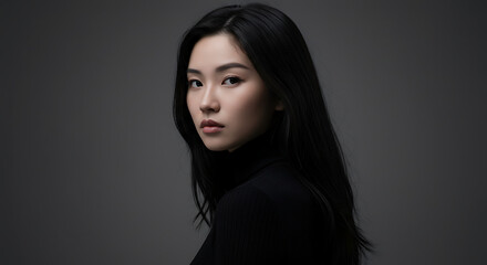 Fototapeta premium Portrait of a Young Woman with Long Black Hair