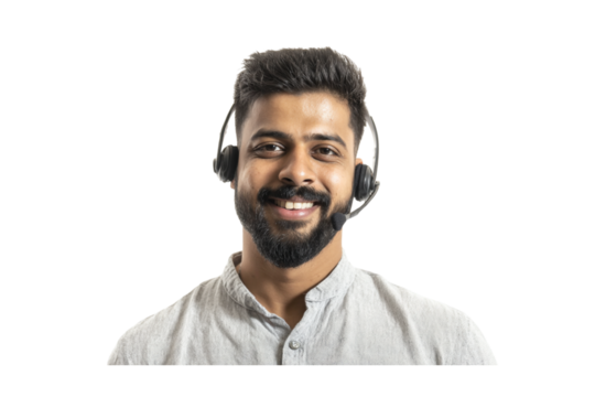 Smiling Customer Service Representative Wearing Headset, Professional Portrait Against, Ideal for Website or Marketing Materials isolated on transparent background