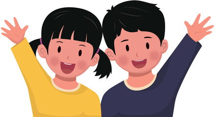 어린 소녀와 소년 캐릭터 일러스트