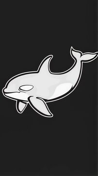 Gray and White Orca Whale Artwork against Dark Background in Profile Position, Swimming in the Ocean Depths, Aquatic Predator