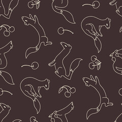 Outline Vector Seamless Pattern of Weasel Animal Cherry Background for Fashion Wrapping Print Fabric