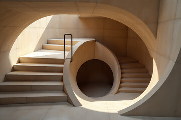 Fototapeta premium Curved Concrete Spiral Staircase with Natural Light Accents