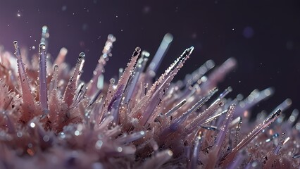 Crystal Formation: An extraordinary macro shot reveals the delicate beauty of intricate crystals, showcasing a mesmerizing display of texture and form, highlighting the wonders of the natural world.