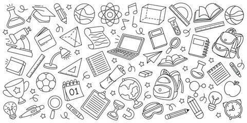 Back to School Doodle Set - Hand Drawn School Supplies Vector Illustration