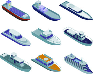 set of isometric ship vector illustration