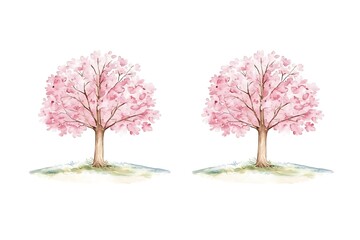 Obraz premium Charming Pink Trees with Blossoms in a Gentle Landscape Ideal for Spring Seasonal Designs