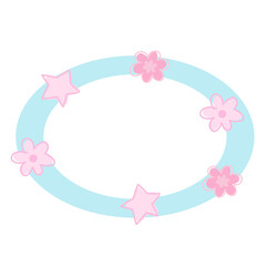 Cute illustration of stars, flowers with blank space for name tag, text bubble, sticker, print, memo note, sticky note, notepads, paper design, spring, summer, back to school, nature