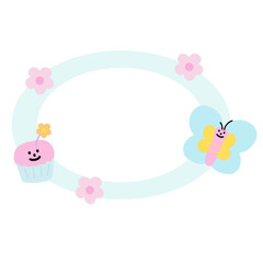 Cute illustration of butterfly, cupcake, flowers with blank space for name tag, text bubble, sticker, print, memo note, sticky note, notepads, paper design, spring, summer, back to school, nature