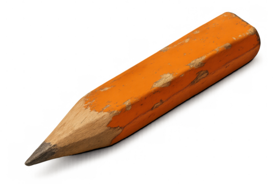 Studio shot of a short orange carpenter pencil with chipped paint, isolated on transparent background - Powered by Adobe