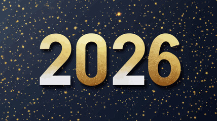 Stylized Golden Number 2026 Against a Dark Starry Background with Glittering