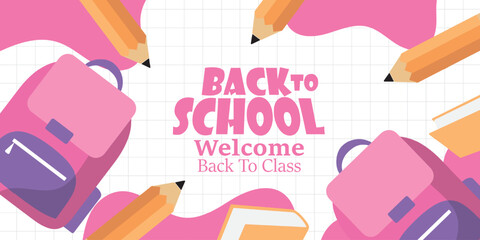 Welcome back to school clipart poster, cards, bannner set design. Back to school greeting cover collection in paper colorful grid space background with educational flat elements and  copy space.