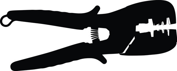 Crimping Tool Silhouette: Black Metal Tool with Spring and Textured Handles
