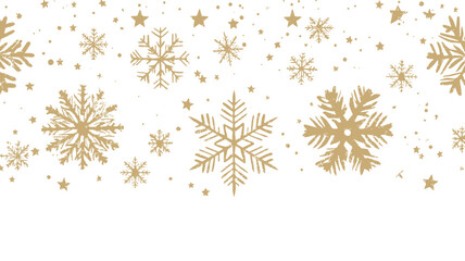Winter Holiday Design with Gold Snowflakes and Stars on White Background
