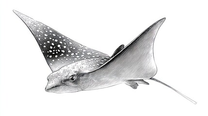 Fototapeta premium Detailed pencil sketch of a stingray in flight