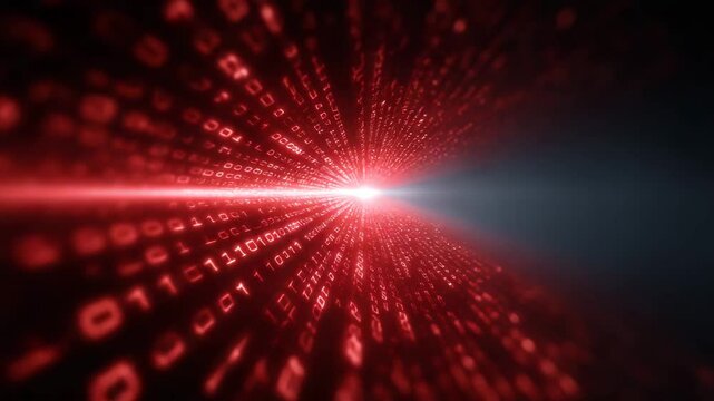 Digital Matrix: A dynamic and visually captivating digital landscape of binary code streams, converging towards a central point of radiant light, encapsulating the essence of technology, information.