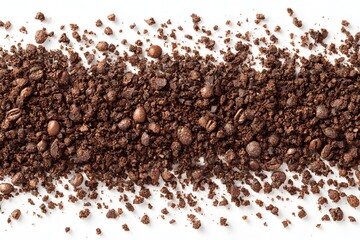 Close-up shot of fresh roasted coffee beans and grounds arranged, perfect for coffee lovers and culinary enthusiasts.