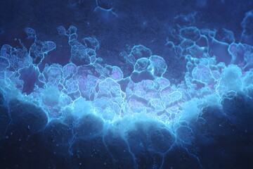 Abstract blue glowing forms on dark background. These luminous forms create an ethereal and otherworldly atmosphere