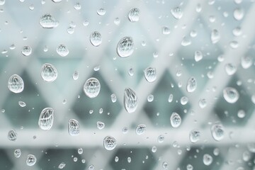 Raindrops clinging to a window, creating a beautiful pattern against the blurred background