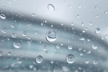 The Close-up Image of Many Raindrops on the Glass Surface