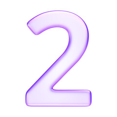Number two in translucent glassmorphism purple styl, ideal for steps, presentations, and learning resources, glassmorphism style, 3d rendering
