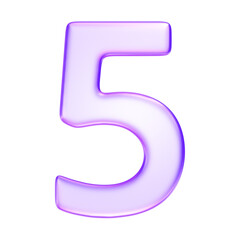 Number five in translucent glassmorphism purple styl for education, ranking icons, and step by step instruction visuals, 3d rendering