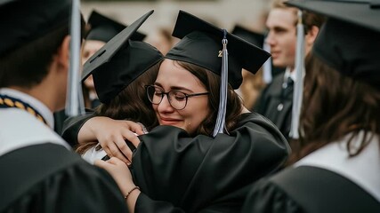 Graduation Day Joy – Happy Graduate with Raised Fist Celebrating Among Friends - Powered by Adobe