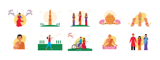 India illustrations set. Flat vector illustration concept.