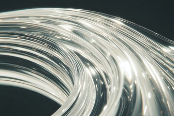 An abstract of flowing, shiny, curved tubes. These tubes have a reflective quality, creating a sense of movement and luminosity