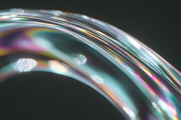 Close-up of an iridescent bubble with captivating reflections and textures. The image showcases the mesmerizing beauty of the bubble