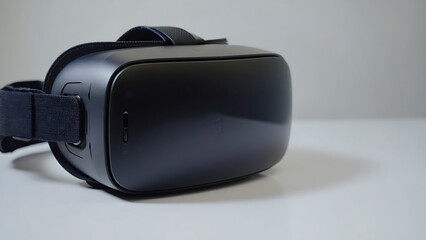 Black VR headset on a white surface