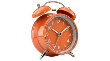 Orange Analog Alarm Clock on Transparent Background, PNG
