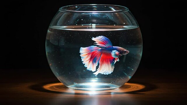 Vibrant Betta Fish Swimming in a Bowl with Soft Lighting