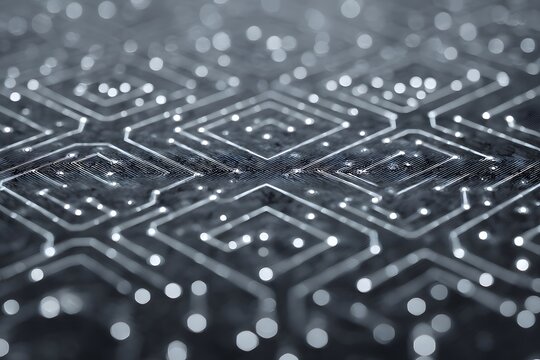 Abstract technology circuit board with a bokeh background