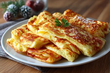 Stacked golden pancakes on a plate