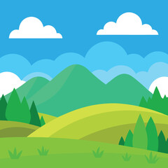 Fototapeta premium The-countryside-scene-shows-grassland-near-hills 