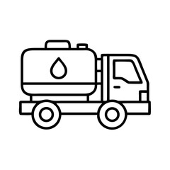 Water delivery truck with tank and drop symbol. Urban water supply and purification system. Minimalistic outline vector icon for web, app design