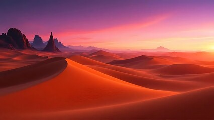 Naklejka premium Fiery Desert Dunes Under Twilight Sky sand mountains
