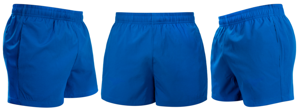 Blue Running Shorts Clothing isolated on white background, Running sports shorts on White With clipping path PNG File.