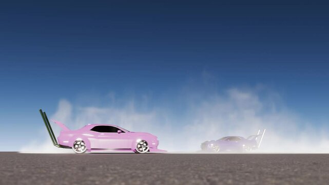 ピンク色と青色の2台の改造車でドーナツターンとドリフトを繰り返すシームレスなループアニメーション動画
