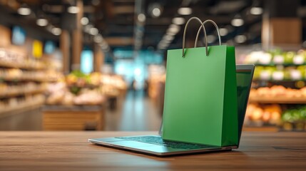 Laptop with Green Screen on Modern Office Desk